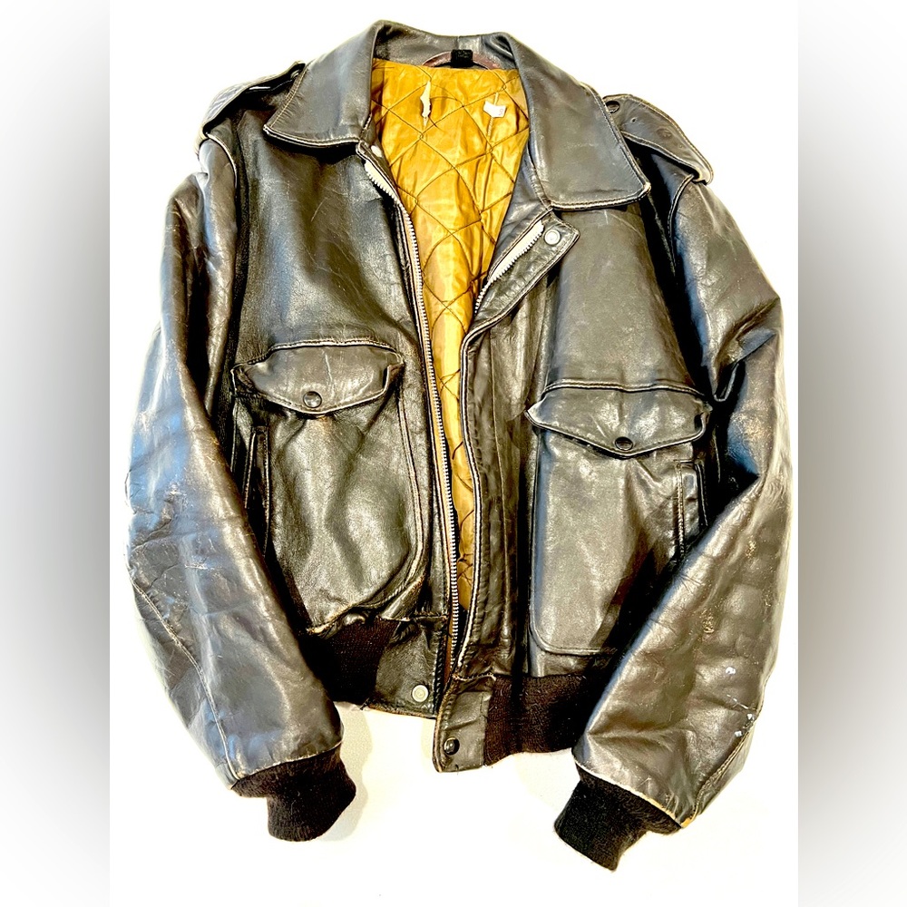 Here it is. The authentic brown leather bomber jacket. I love this thing.